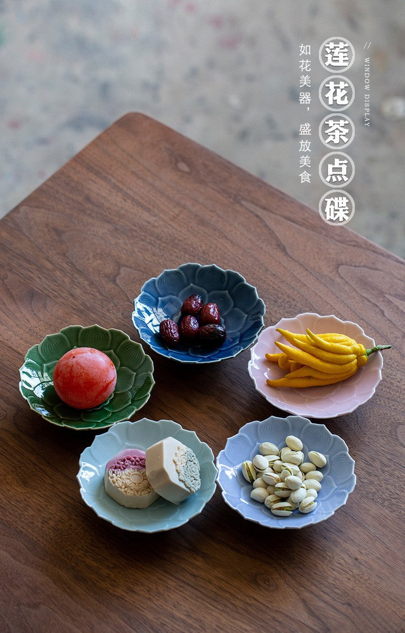 Ceramic Lotus Fruit Dishes Handmade Pastry Plate Self-help Display Home Table Decoration Trays Sharing Plate Supplies Gift Craft