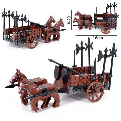 Castelo Medieval Cavaleiros Guerreiros Espartanos Cruzados Legião Romana Infantaria Cavalo de Guerra Carruagem Blocos de Montar Brinquedo de Figuras