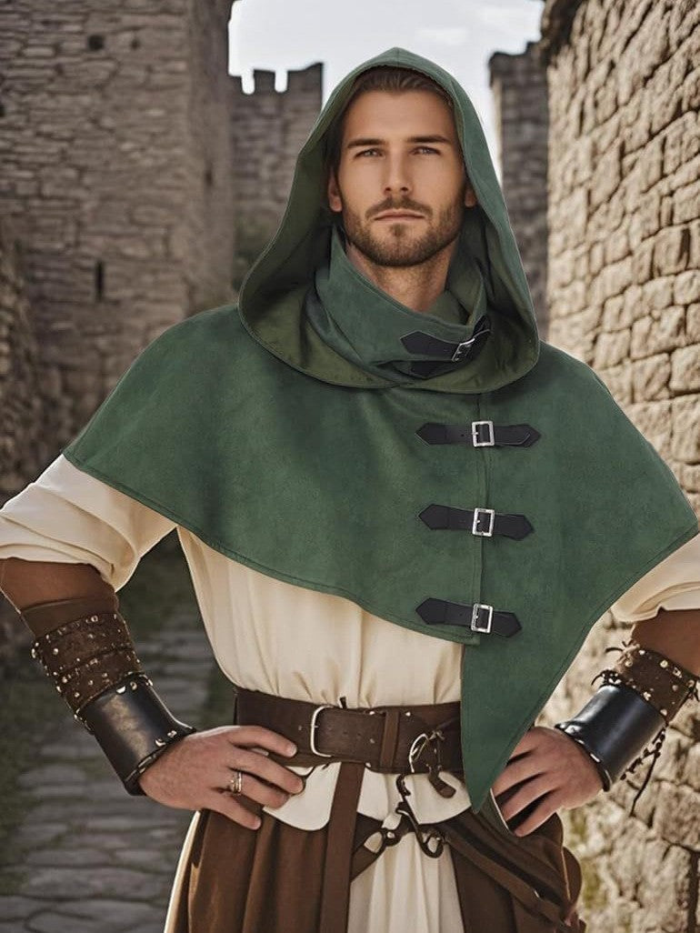 Vintage Medieval Hood Shawl Scarf Set Gothic Assassin Cowl Cape Adult Cosplay Cloak LARP Halloween Carnival Themed Party Outfit