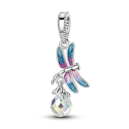 Pingente Charm Libélula Tema Primavera Prata Esterlina 925 Borboleta Flor Pendente Compatível com Bracelete Colar Joias DIY