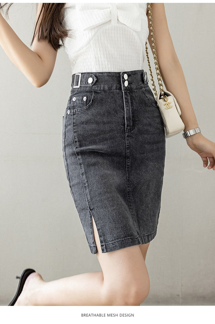 Autumn 2025 Plus Size Skirt For Women High Waist Large Size Slit Black Or Blue Jeans Skirts Korean Fashion Slim Jupe Femme