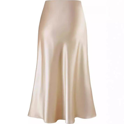 Women Summer Beige Long Skirts Trends 2025 High Waist Maxi Summer Skirt Rayon Silk Pencil Side Slit Satin Skirts For Women