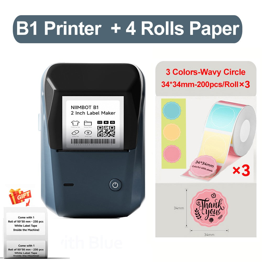 Portable Niimbot B1 Wireless Label Maker Adhesive Sticker Printer Labeling Machine DIY 20-50mm Labels for Office Home