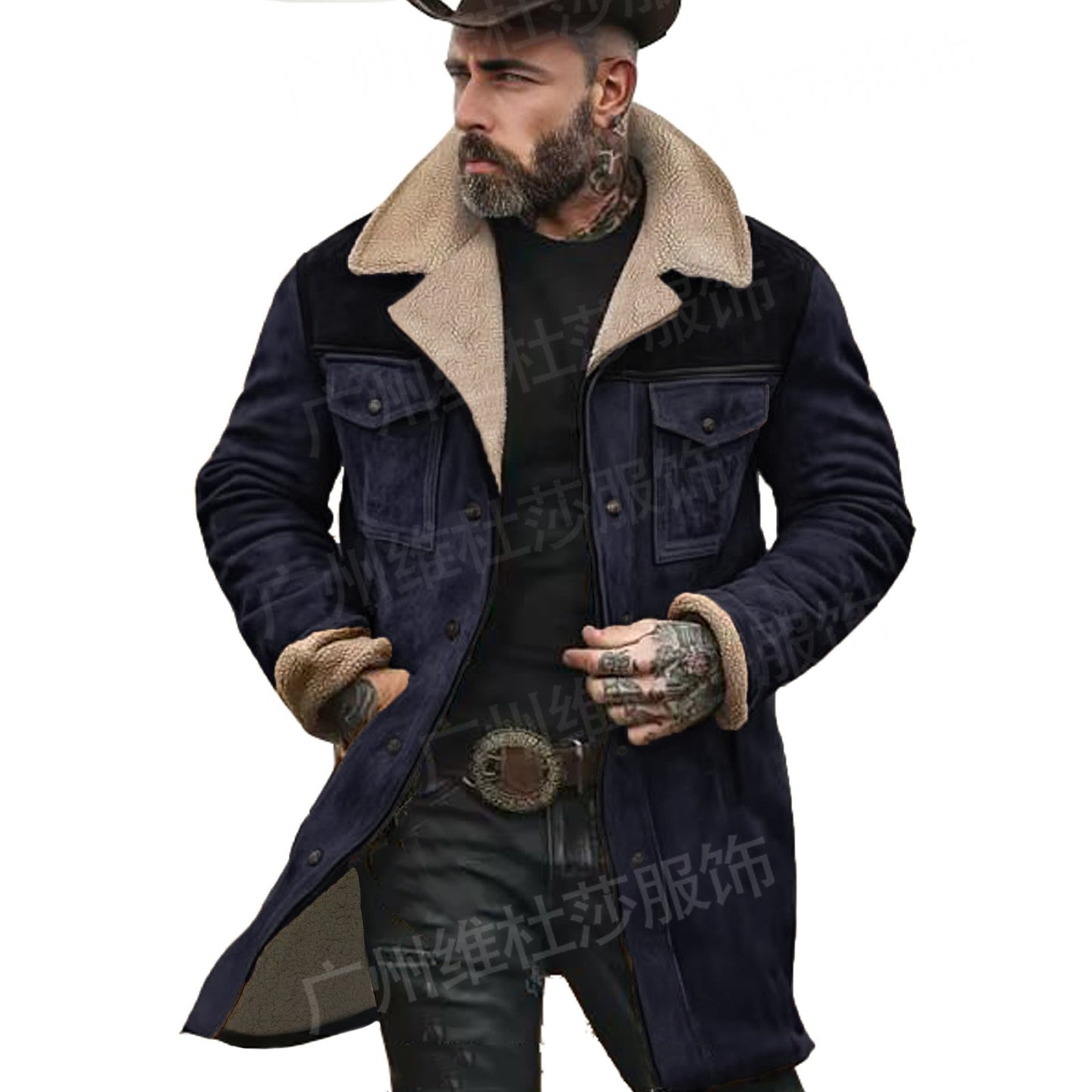 Autumn and Winter Mens Suede Color Matching Jacket Multi-pocket Zipper Coat for Men