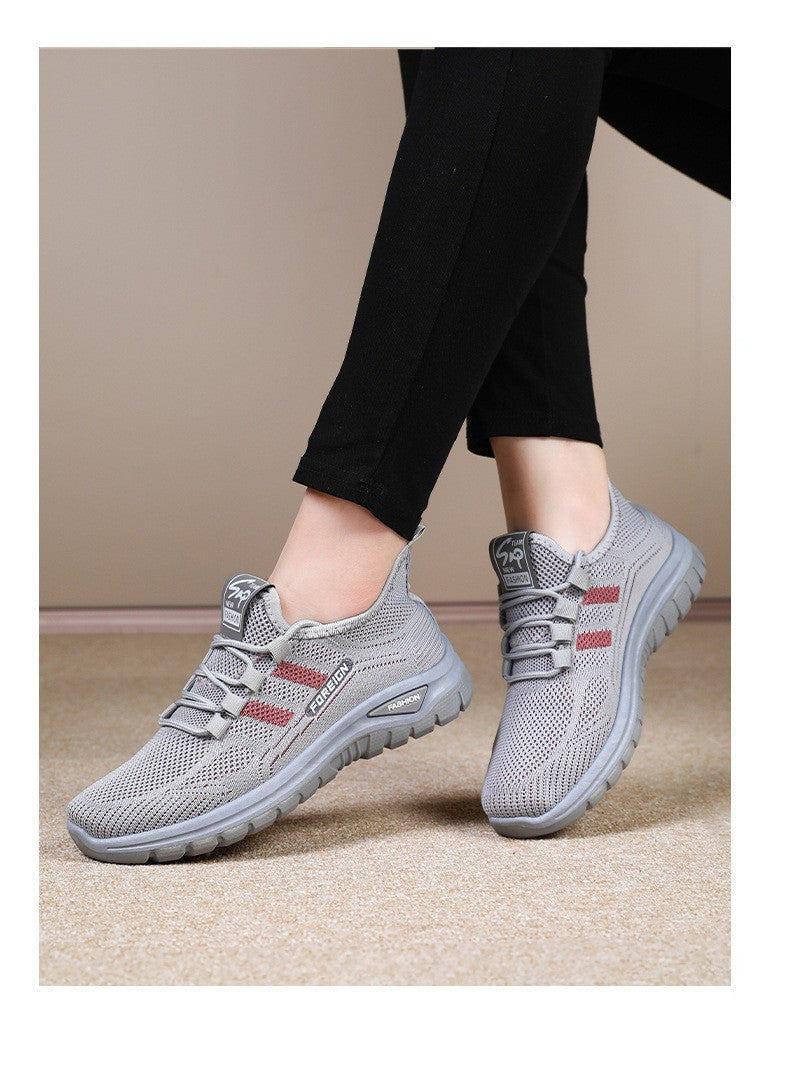 Autumn Women Sneakers Fashion Lace Up Mesh Breathable Outdoor Walking Purple Round Toe Non-slip Thick Sole Tennis Shoe Mujer