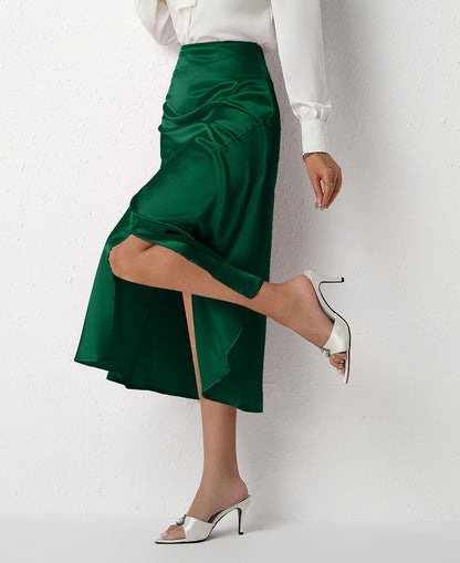 Nighpha Women's Elegant Satin Skirts High Waisted Flared Casual Work Office Fishtail Midi Skirt