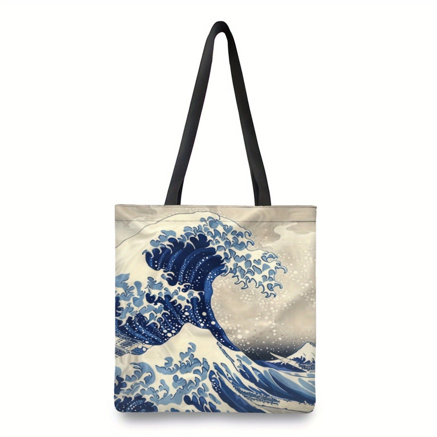 Great Wave Off Kanagawa Inspired Tote Bag Retro Ocean & Sailing Boat Design Reusable Shopping Shoulder Bag Japanese Art