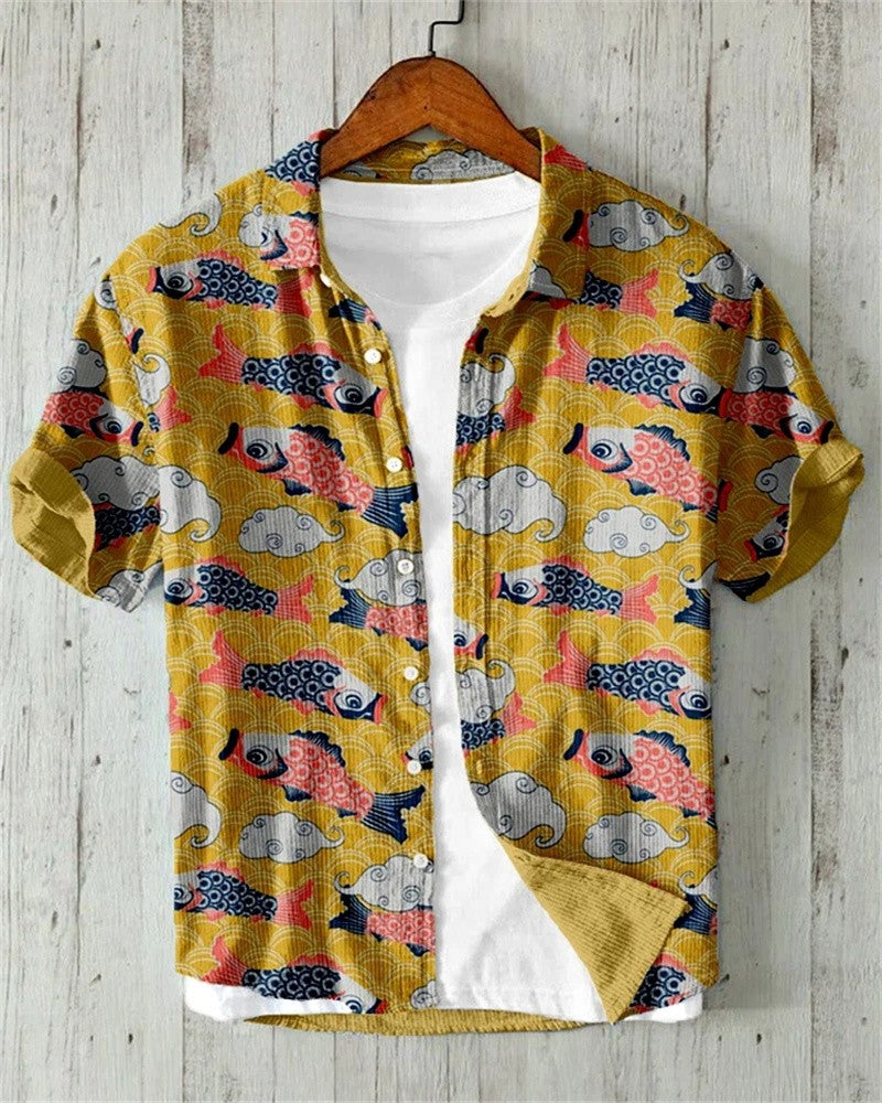2024 New Men's Short Sleeve Shirt Animal Cat 3D Printed Men's Hawaiian Lapel Top Large Size Casual Comfortable Men's Shirt 5XL