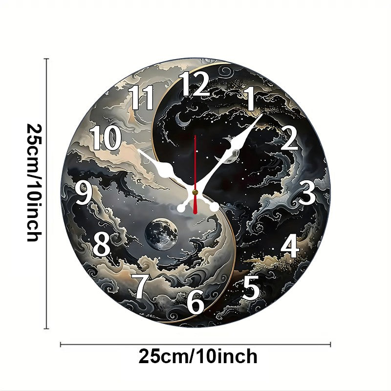 Fantasy Themed Wooden Round Silent Hanging Wall Clock, Suitable For Living Room, Office, Study Room, Bedroom, Home Decoration