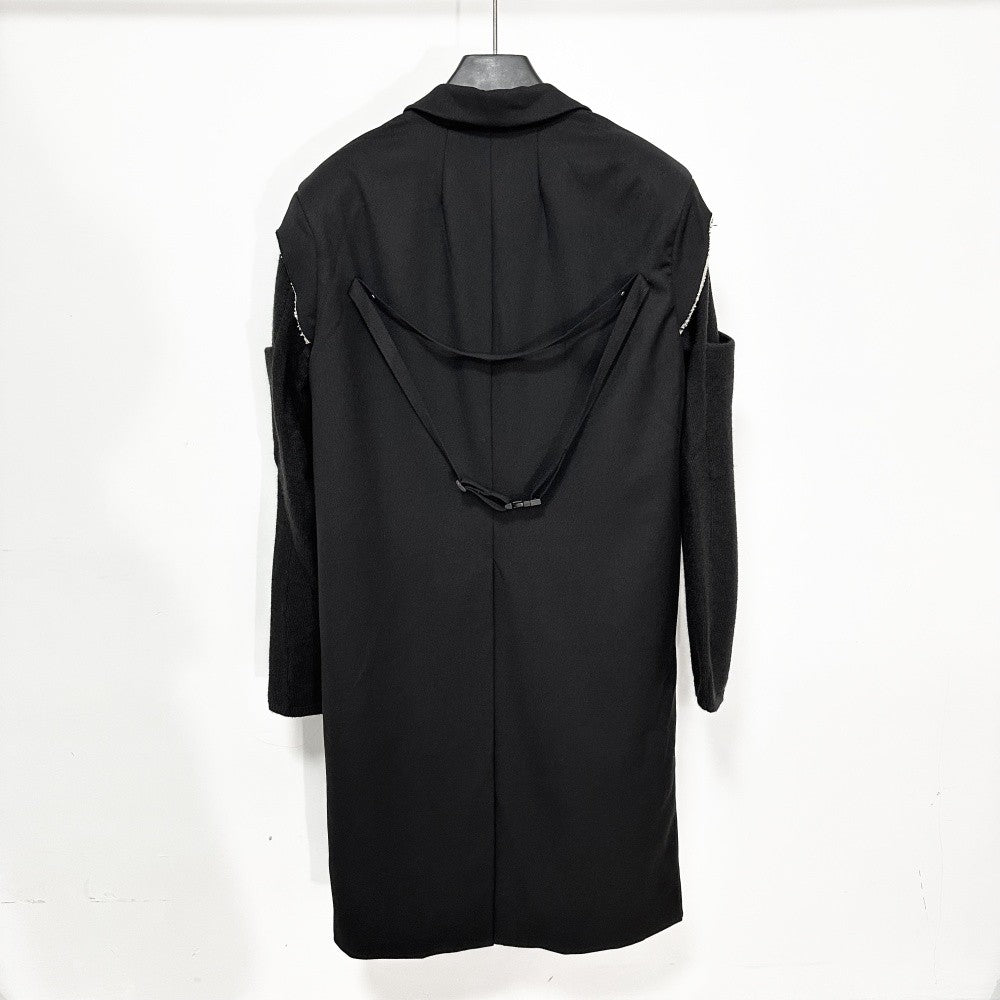 High Street Men's and Women's RO Dark Show Knitted Edge Splicing Sleeve Wide Shoulder Windbreaker Coat Medium Length Blazer Coat