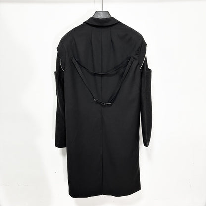 High Street Men's and Women's RO Dark Show Knitted Edge Splicing Sleeve Wide Shoulder Windbreaker Coat Medium Length Blazer Coat