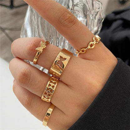 Conjunto de Anéis de Cristal Cor Prata para Mulheres, Anéis de Dedo de Zircônia Cúbica de Lua, Flecha, Flor, Coração, Joias Femininas da Moda