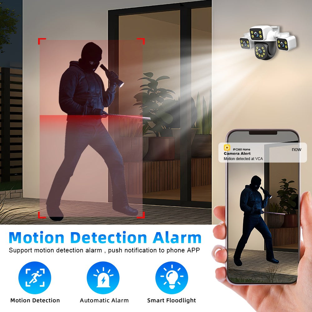 IPC360 Home 6K UHD Outdoor WiFi IP Camera 12MP Triple Lens with AI Human Detection 4K Auto Tracking for CCTV Security Monitoring