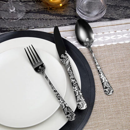 Conjunto de Talheres de Aço Inoxidável 20 Peças com Padrão de Borboleta, Talheres Espelhados, com Colher, Garfo e Faca, Adequado para Entusiastas de Dark Rock, Adequado para o Halloween,
