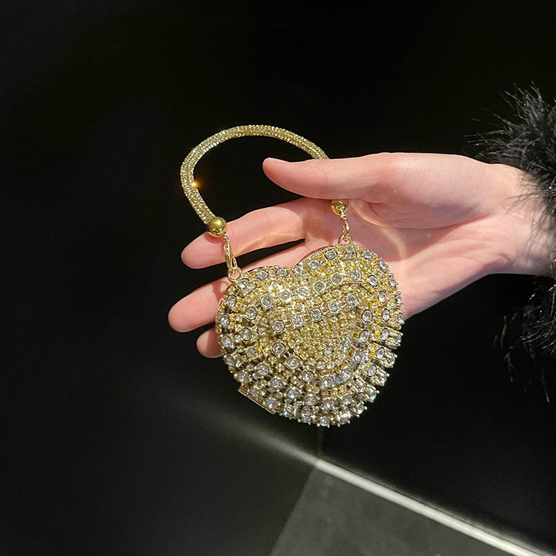 Luxury Small Bling Heart Shape Rhinestones Evening Clutch Purse Ladies Fashion Bag For Women Chain Shoulder Bag Party Gift