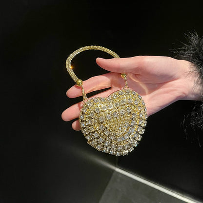 Luxury Small Bling Heart Shape Rhinestones Evening Clutch Purse Ladies Fashion Bag For Women Chain Shoulder Bag Party Gift