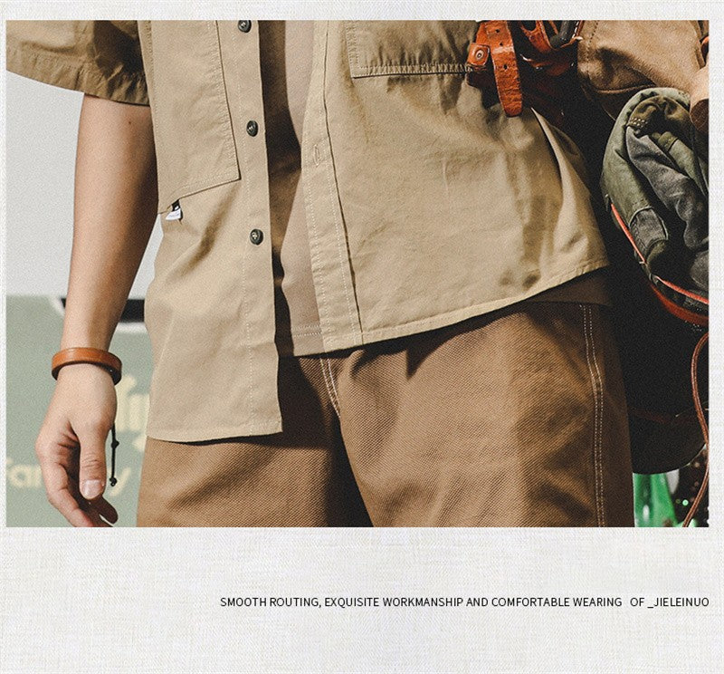 Summer hawaiian Casual Cargo Shirt For Men Oversized Short Sleeve Tee Shirts Y2K Streetwear Button Blouses Outdoor Masculino