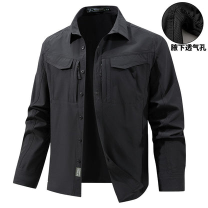 Men Outdoor Elastic Quick Drying Ventilation Cargo Shirts Spring Male Long Sleeves Thin Breathable Comfortable Waterproof Shirts