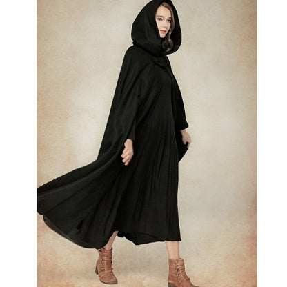 Caped Woolen Overcoat 2025 Europe Five Colors Hooded Shawl Lengthened Cloak Overcoat Woolen Overcoat Woman Windbreaker