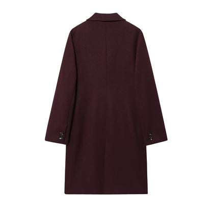 DiYiG WOMAN 2025 Autumn New Fashion Solid Color Woolen Coat Retro Long Sleeve Joker Button Coat Outerwear Mujer