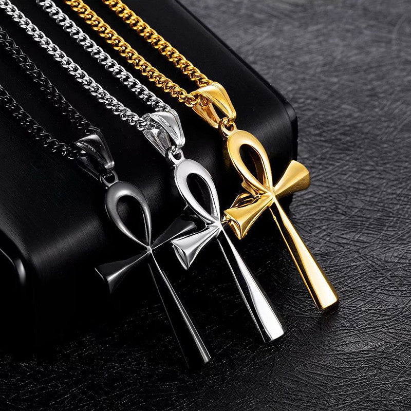 1 Amuleto Pingente Egípcio Ankh Crucifixo Colares Pingentes Aço Inoxidável Símbolo da Vida Colares Cruz Joias