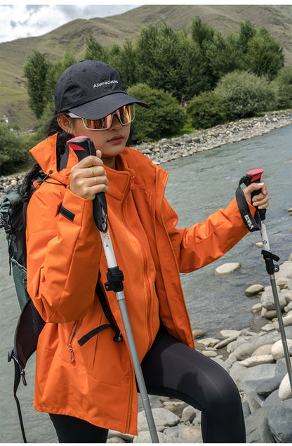 Nu-June Women's Winter Hiking Jacket 3 in 1 plus size Fleeced Clothing Men's Windbreaker Waterproof Hoodie Jackets Outdoor