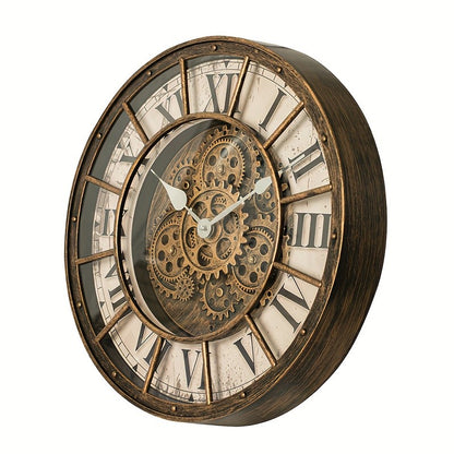 46cm Real Moving Gears Wall Clock Large Industrial Steam Punk Roman Numeral Wall Clock Living Room Home Decoration Quartz Clock