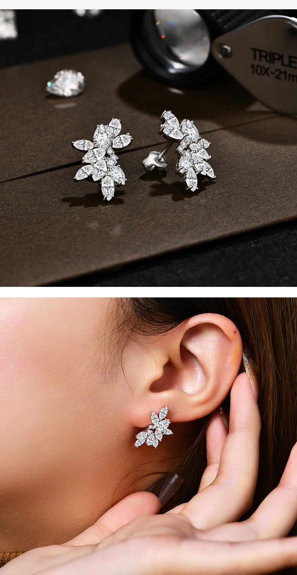 MINTYBOX Synthetic Moissanite Cluster Stud Earrings Solid 925 Sliver 18k Gold Plated for Women Wedding Engagement Luxury Jewelry