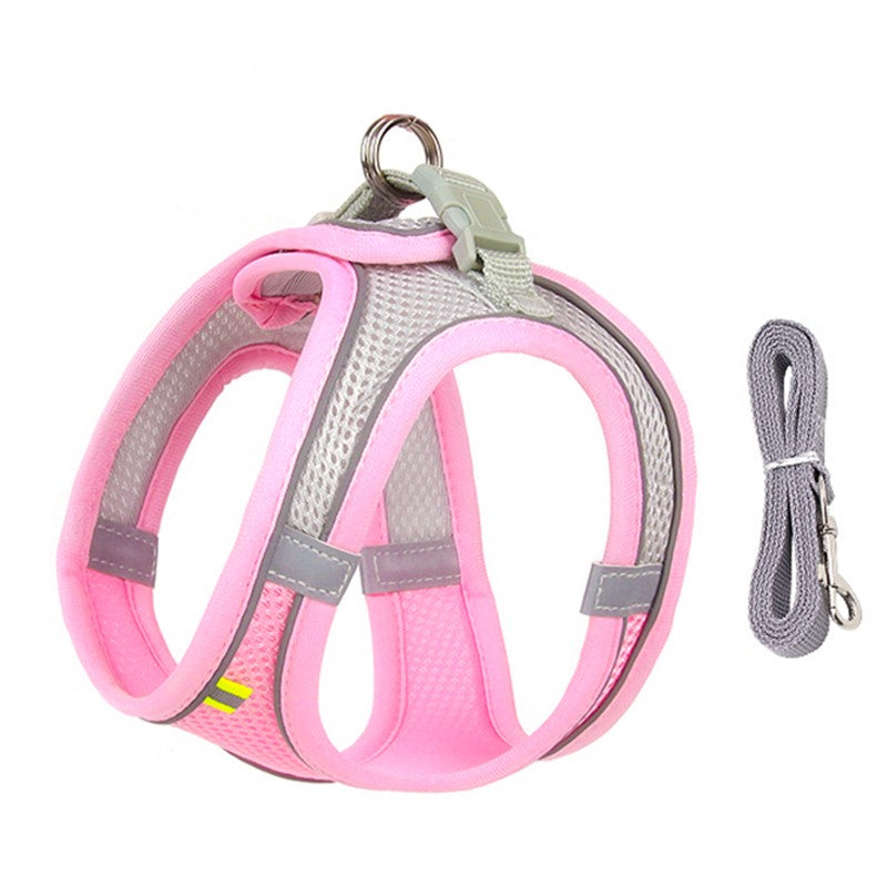 Conjunto de Coleira e Peitoral para Cães Pequenos Ajustável Peitoral Colete para Cães e Gatos Filhotes Bulldog Francês Chihuahua Pug Caminhada ao Ar Livre Guia Coleira