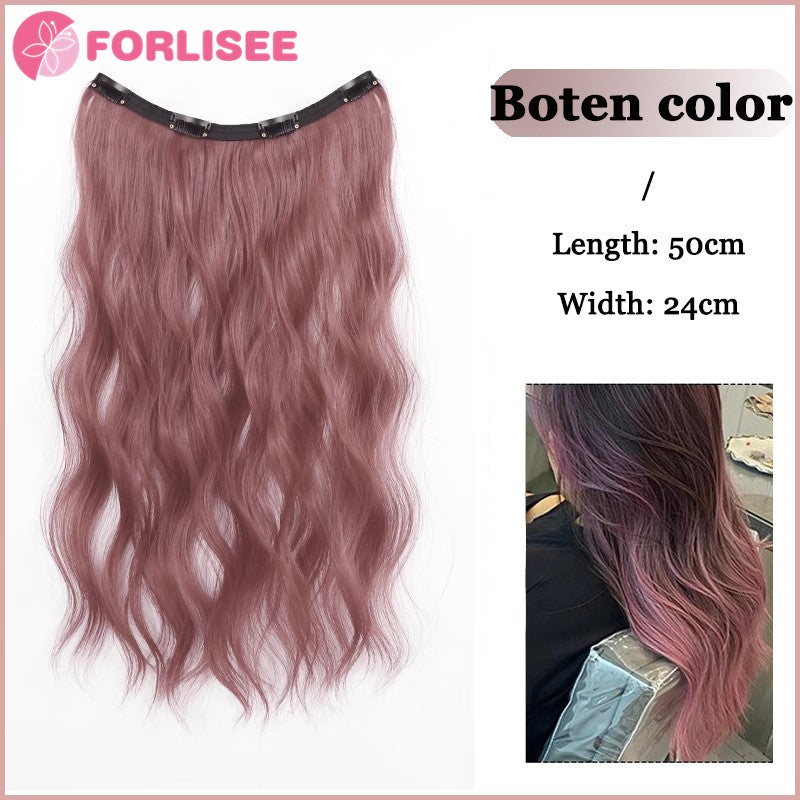 Aplique de Cabelo Sintético Liso Longo de Uma Peça com 4 Presilhas, Camada Interna Escondida, Peruca Colorida