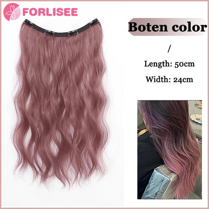 Aplique de Cabelo Sintético Liso Longo de Uma Peça com 4 Presilhas, Camada Interna Escondida, Peruca Colorida