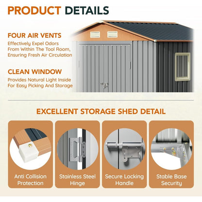 8x6FT Metal Shed & Outdoor Storage Shed, Steel Tool Multi-Used Shed with Vents,Lockable Doors,Window,Compact Tool Shed