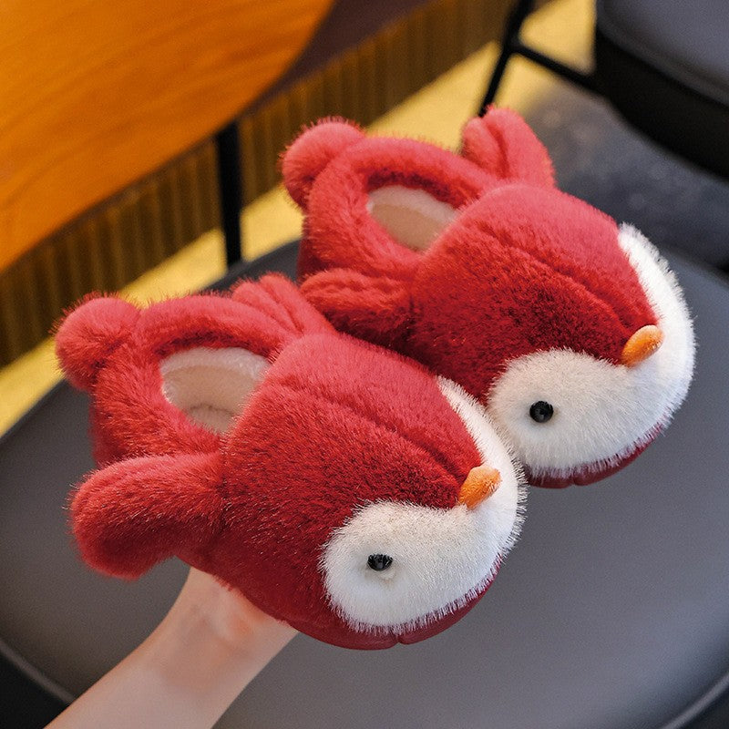 Cute Penguin Boys' Girls' Cotton Slippers 2025 New Winter Fashion Children's Eva Cotton Shoes Non Slip Warm Velvet Home Slippers