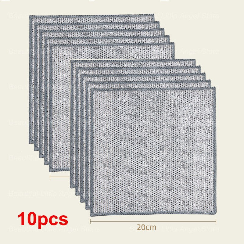 20/5pçs Pano de Limpeza de Fio de Aço Espessado Sem Riscos Dupla Camada Ferro Microfibra Pano de Prato de Malha Esponja de Lavar Panelas Panos de Cozinha