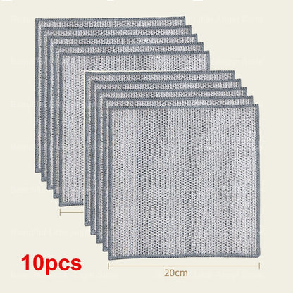 20/5pçs Pano de Limpeza de Fio de Aço Espessado Sem Riscos Dupla Camada Ferro Microfibra Pano de Prato de Malha Esponja de Lavar Panelas Panos de Cozinha