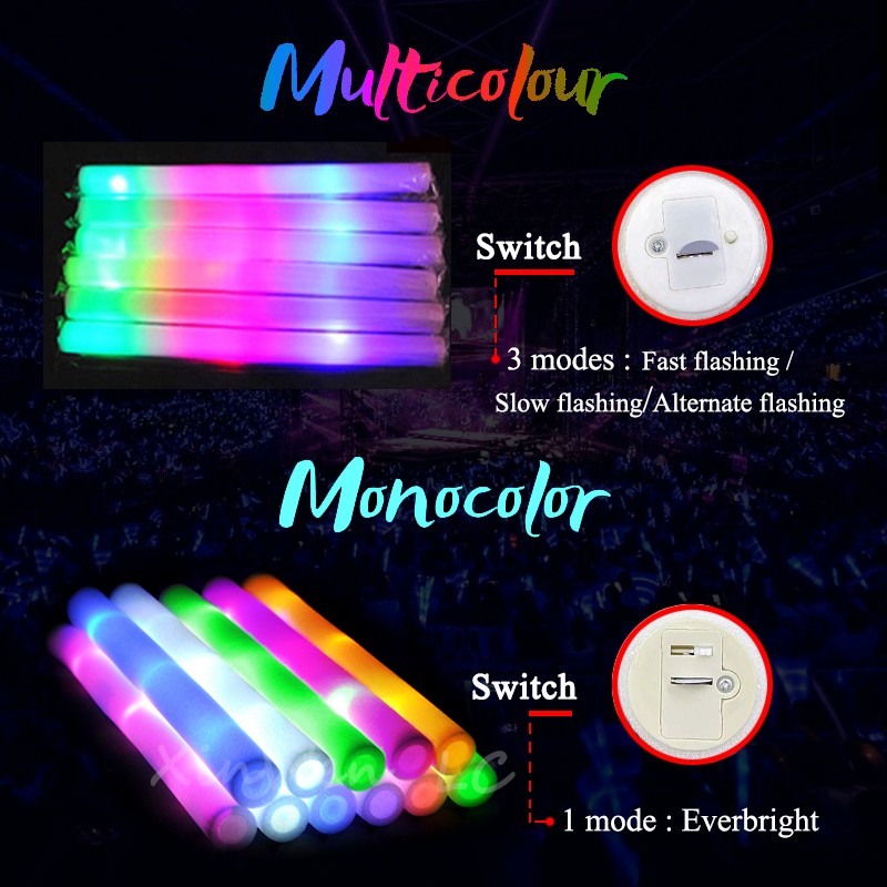 20/30/40Pcs RGB LED Glow Bulk Party Supplies Colorful Glow Sticks Foam Stick Cheer Tube Dark Light Birthday Wedding