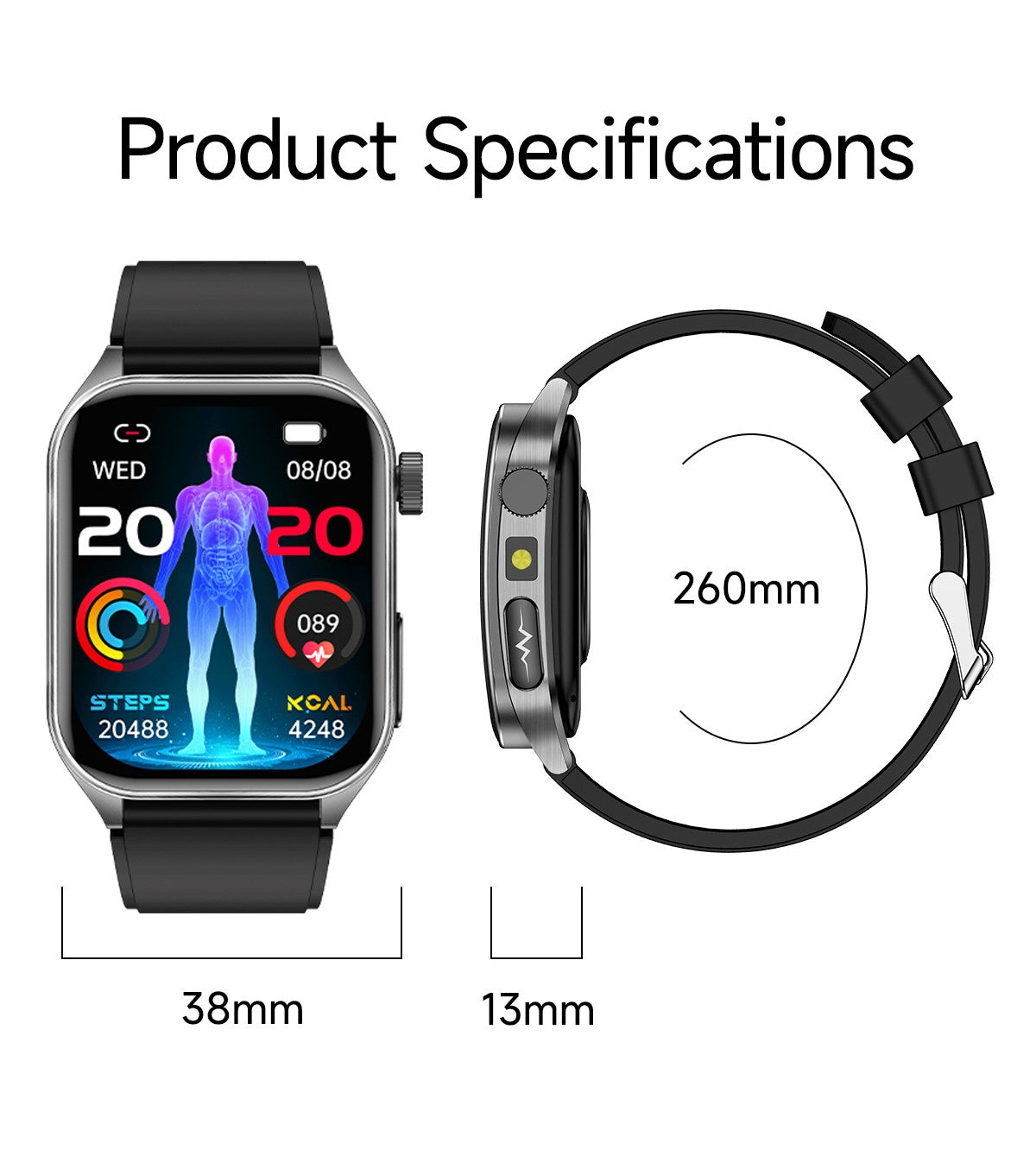 2025Novo 650nm Laser Condicionamento Safira Vidro Smart Watch Homens ECG Frequência Cardíaca Micro Exame Físico Saúde Smartwatch Temperatura