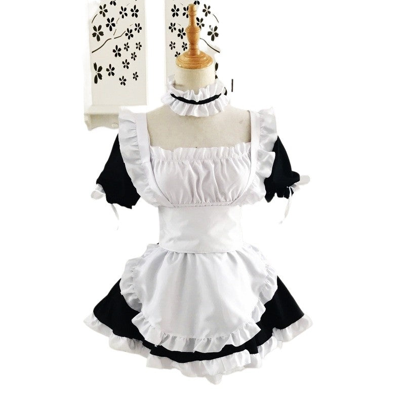 Cute Japanese Maid Outfit Sweet Lolita Cosplay Costume Black White Uniform Full Set Gothic Lace Party Halloween Stage Wear