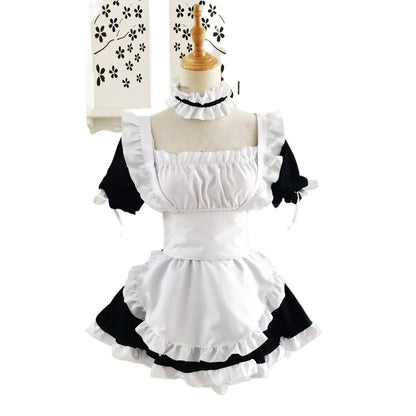 Cute Japanese Maid Outfit Sweet Lolita Cosplay Costume Black White Uniform Full Set Gothic Lace Party Halloween Stage Wear