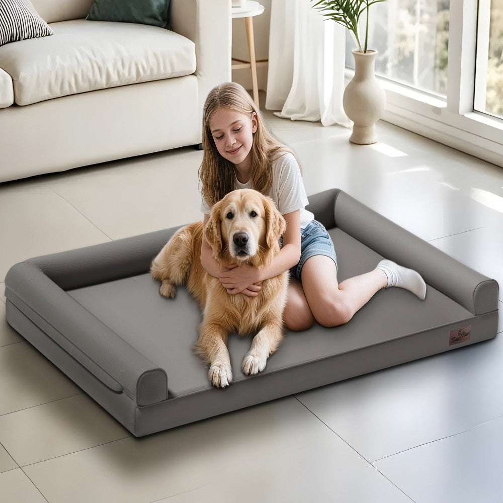Cama Ortopédica para Cães M-XXL Almofadada em Couro de Microfibra Sofá para Cães de Estimação Impermeável Cama Calmante com Capa Removível Fácil de Limpar