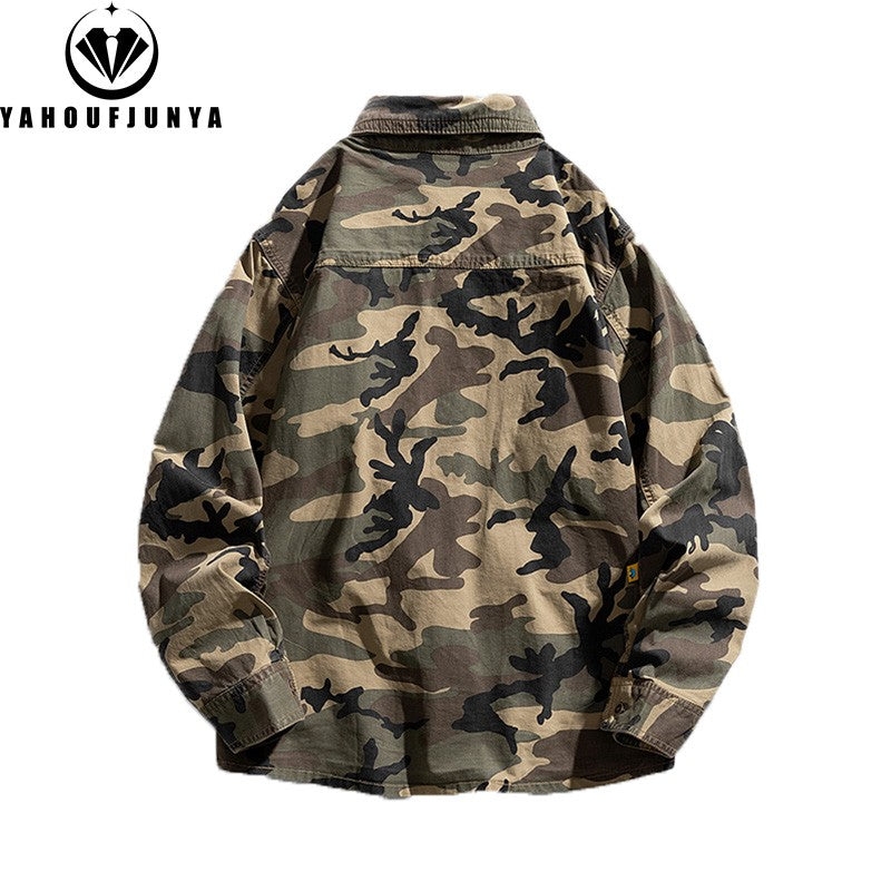 New Men Spring Long Sleeve Camouflage Cargo Casual Lapel Blouses Men High-Quality Design Outdoors Brand Clothing Shirt Male Coat