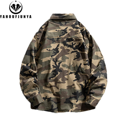 New Men Spring Long Sleeve Camouflage Cargo Casual Lapel Blouses Men High-Quality Design Outdoors Brand Clothing Shirt Male Coat