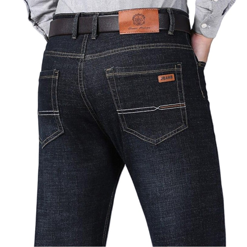 Calças Masculinas Jeans Retas Macias 2025 Outono Clássico Negócios Preto Motoqueiro Jeans Macacão Masculino Pantalone Hombre Mannen Homme