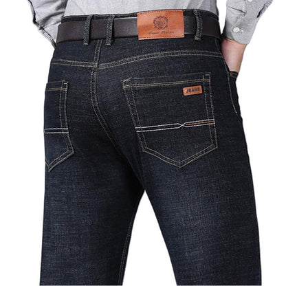 Calças Masculinas Jeans Retas Macias 2025 Outono Clássico Negócios Preto Motoqueiro Jeans Macacão Masculino Pantalone Hombre Mannen Homme
