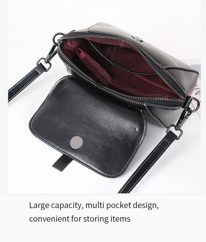 Oil Wax Cowhide Genuine Leather Crossbody Small Bag for Women Fashionable Versatile Shoulder Shell Handbag Lady Casual Phone Bag
