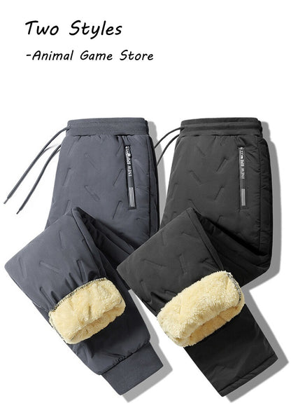 Autumn Mens Thermal Streetwear Plush Thick Fleece Sweatpant Lambswool Waterproof Trousers Winter Waem Casual Windproof Pants