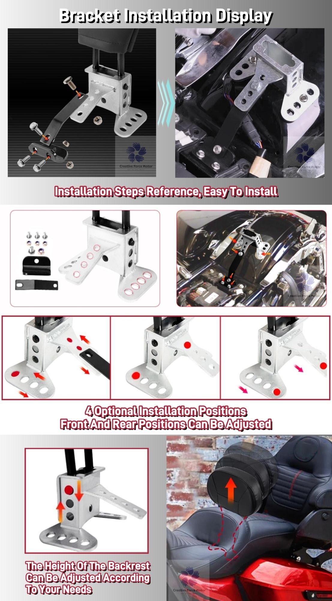 Encosto do Banco Dianteiro do Piloto de Motocicleta Ajustável para Harley Davidson Touring Road King Street Electra Glide 2009-2025