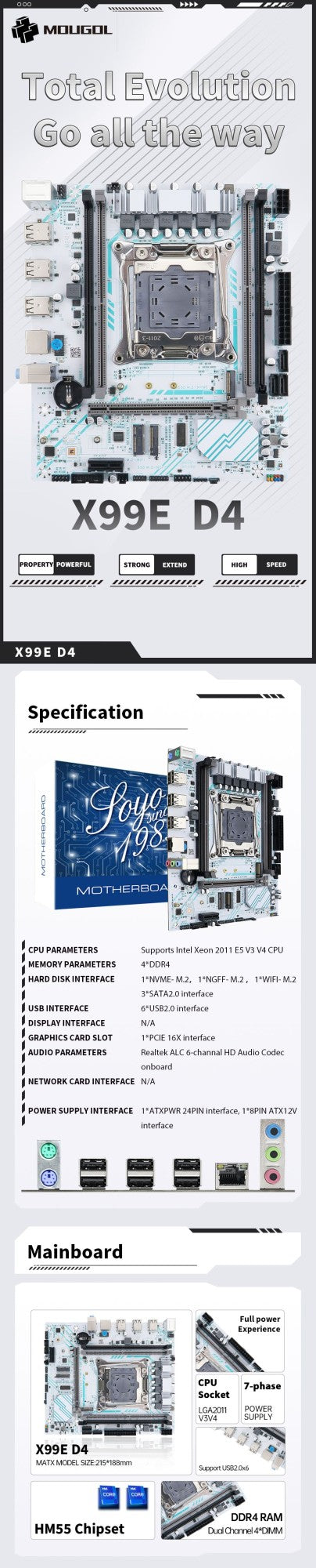 Conjunto de placa-mãe MOUGOL X99 com Xeon E5 2680 V4, DDR4 32G (2*16G) 2133MHz RAM de canal duplo, pino TPM2.0 para componente de computador para jogos