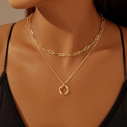 Colares Femininos Banhados a Ouro 14k em Camadas Corrente Elos Papel Banhada a Prata Conjunto de Colar Gargantilha com Pingente para Mulheres