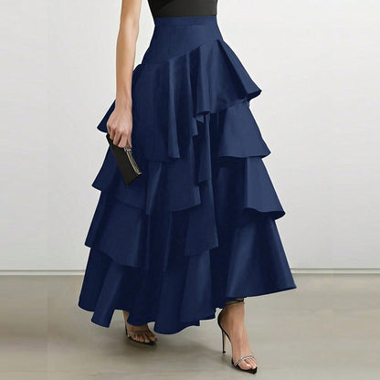 VONDA Plus Size Women Party Skirt 2024 Street High Waist Fashion Multi Layered Ruffled Hem Long Maxi Skirts Elegant Swing Bottom